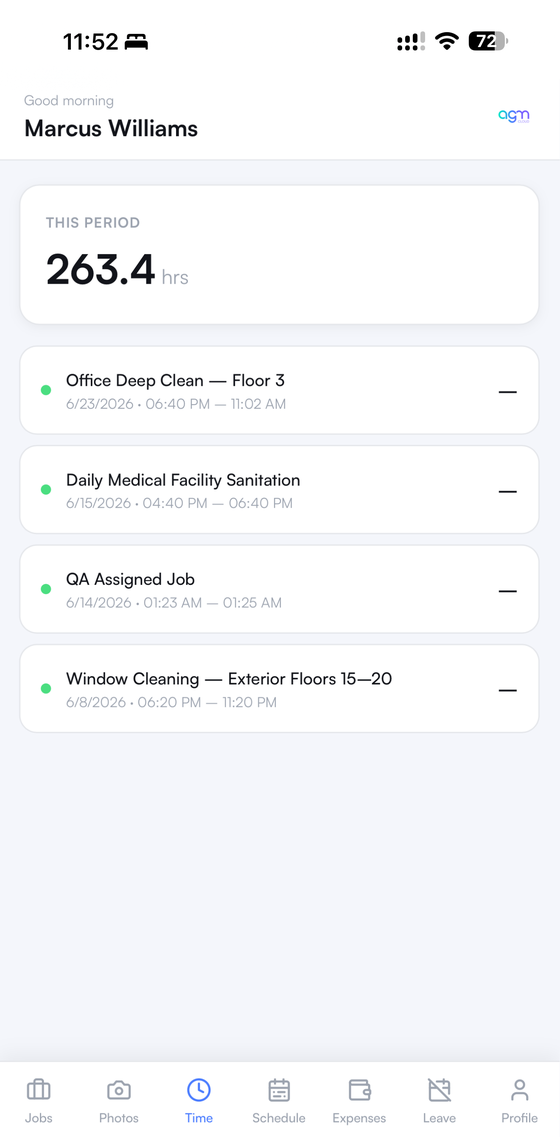 AGM Cloud worker app timesheet screen